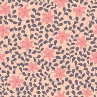 Vector seamless floral pattern with  curved twigs with leaves and delicate flowers.