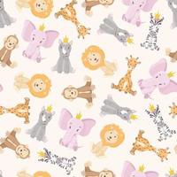Vector seamless pattern with cartoon wild African multicolored animals.