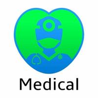 ilustración vectorial del logotipo del médico. símbolo de médico de hogar saludable. corazón azul verde con icono de médico. diseño de logotipo médico moderno vector