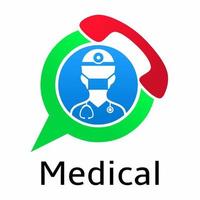 Ilustración de vector de logotipo de servicio de llamada de médico. símbolo de servicio al cliente de atención médica. icono de médico de centro de llamadas azul verde. diseño de logotipo médico moderno