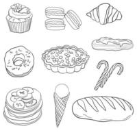 Desserts and pastries in doodle technique vector