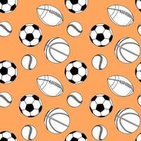 Seamless  pattern with sport balls on an orange background vector