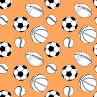 Seamless  pattern with sport balls on an orange background vector