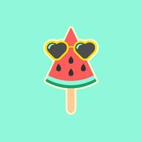 Sticker of a watermelon piece on a stick with glasses vector