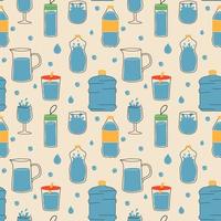 Seamless Pattern with Reusable container for liquids. Bottle, tumbler, sports water bottle. Use your own bottle. vector