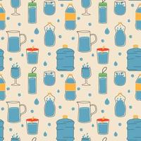 Seamless Pattern with Reusable container for liquids. Bottle, tumbler, sports water bottle. Use your own bottle. vector