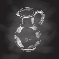 Jug hand drawn vector monochrome sketch. Retro milk decanter sketch. Ewer, utensil, kitchenware design element. Chalkboard vector hand drawn Illustration.