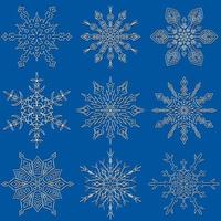 conjunto de nueve hermosas siluetas de copos de nieve dibujadas vector