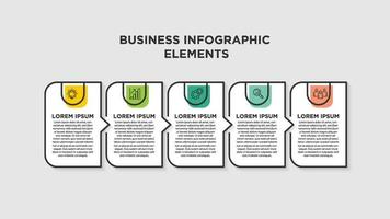 business infographic elements with icons and 5 options or steps. For content, diagram, flowchart, steps, parts, timeline infographics, workflow, chart. vector