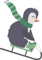 Cute Happy Little Sledding Penguin on transparent background Vector winter kid clip art