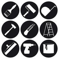 Home repair icons set. White on a black background vector