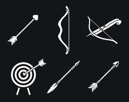 Archery icons set. White on a black background vector