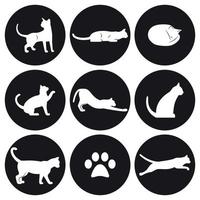 Cats icons set. White on a black background vector