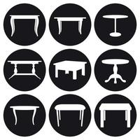 Table icons set. White on a black background vector