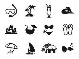 Summer beach icon set. Black on a white background vector