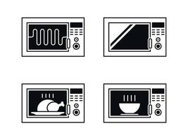 conjunto de iconos de horno de microondas. Negro sobre un fondo blanco vector