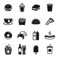 Fast food icons set. Black on a white background vector