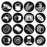 conjunto de iconos de pan de panadería. blanco sobre un fondo negro vector