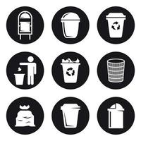 trash can icons set. White on a black background vector