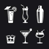 Cocktail icons set. White on a black background vector