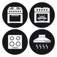 conjunto de iconos de horno. blanco sobre un fondo negro vector