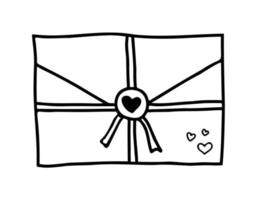 Hand drawn Mail in line doodle style. Message with heart. Sketch of Letter. Drawing of Email icon vector