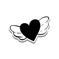 Doodle Line Heart Wing on white silhouette and gray shadow. Vector illustration Valentine Theme for decoration or any design.