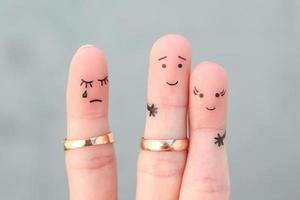 Fingers art of people. The husband kisses another woman, the wife is jealous. photo