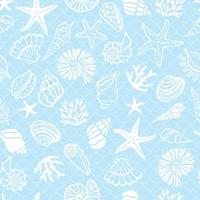 Seashells, corals and starfish seamless pattern. vector