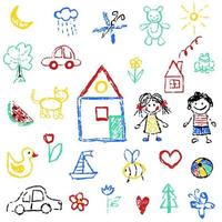 Children's drawings. Elements for the design of postcards, backgrounds, packaging. vector