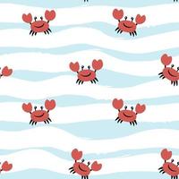 Deep Ocean or sea with crab and wave. Vector seamless pattern