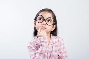 little girl asian think white background photo