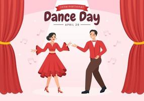 International Dance Day Illustration with Professional Dancing Performing Couple or Single in Flat Cartoon Hand Drawn for Landing Page Templates vector