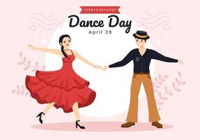 ilustración del día internacional de la danza con pareja de baile profesional o soltero en dibujos animados planos dibujados a mano para plantillas de página de inicio vector