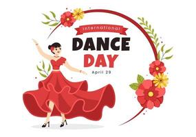 International Dance Day Illustration with Professional Dancing Performing Couple or Single in Flat Cartoon Hand Drawn for Landing Page Templates vector