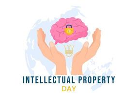 World Intellectual Property Day Illustration with Creativity and Light Bulb Idea for Web Banner or Landing Page in Flat Cartoon Hand Drawn Templates vector