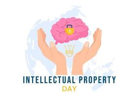 World Intellectual Property Day Illustration with Creativity and Light Bulb Idea for Web Banner or Landing Page in Flat Cartoon Hand Drawn Templates vector