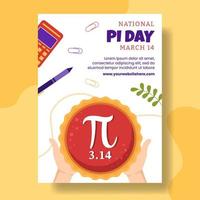 cartel vertical del día mundial pi con constantes matemáticas o ilustración de plantillas dibujadas a mano de dibujos animados planos de pastel dulce horneado vector