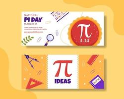 World Pi Day Horizontal Banner with Mathematical Constants or Baked Sweet Pie Flat Cartoon Hand Drawn Templates Illustration vector