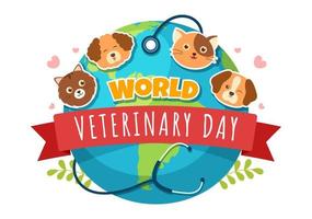 World Veterinary Day on April 29 Illustration with Doctor and Cute Animals Dogs or Cats in Flat Cartoon Hand Drawn for Landing Page Templates vector