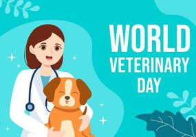 día mundial del veterinario el 29 de abril ilustración con doctor y animales lindos perros o gatos en dibujos animados planos dibujados a mano para plantillas de página de destino vector
