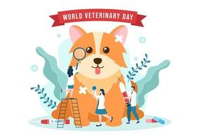 día mundial del veterinario el 29 de abril ilustración con doctor y animales lindos perros o gatos en dibujos animados planos dibujados a mano para plantillas de página de destino vector