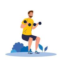 man doing squats with dumbbells outdoor, exercise sport recreation vector