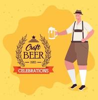 Dibujos animados de hombre de Oktoberfest con diseño tradicional de vector de tela y cerveza