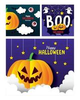 Halloween cartoons in frames set vector design