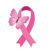 pink ribbon with butterfly of breast cancer awareness vector design