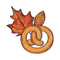 pretzel con hojas de otoño diseño vectorial vector