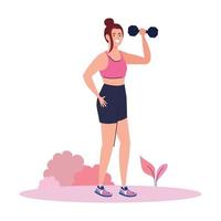 woman doing exercises with dumbbell outdoor, sport recreation exercise vector