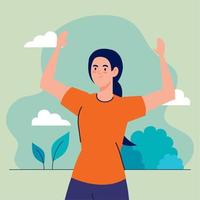 woman practicing exercise outdoor, sport recreation exercise vector