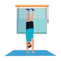 man standing on the hands, in the house, sport recreation exercise vector